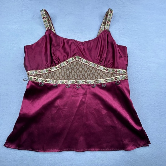 rave Tops - Rave women’s Large Sleeveless Embroidered Camisole-style Satin Top Burgundy Red